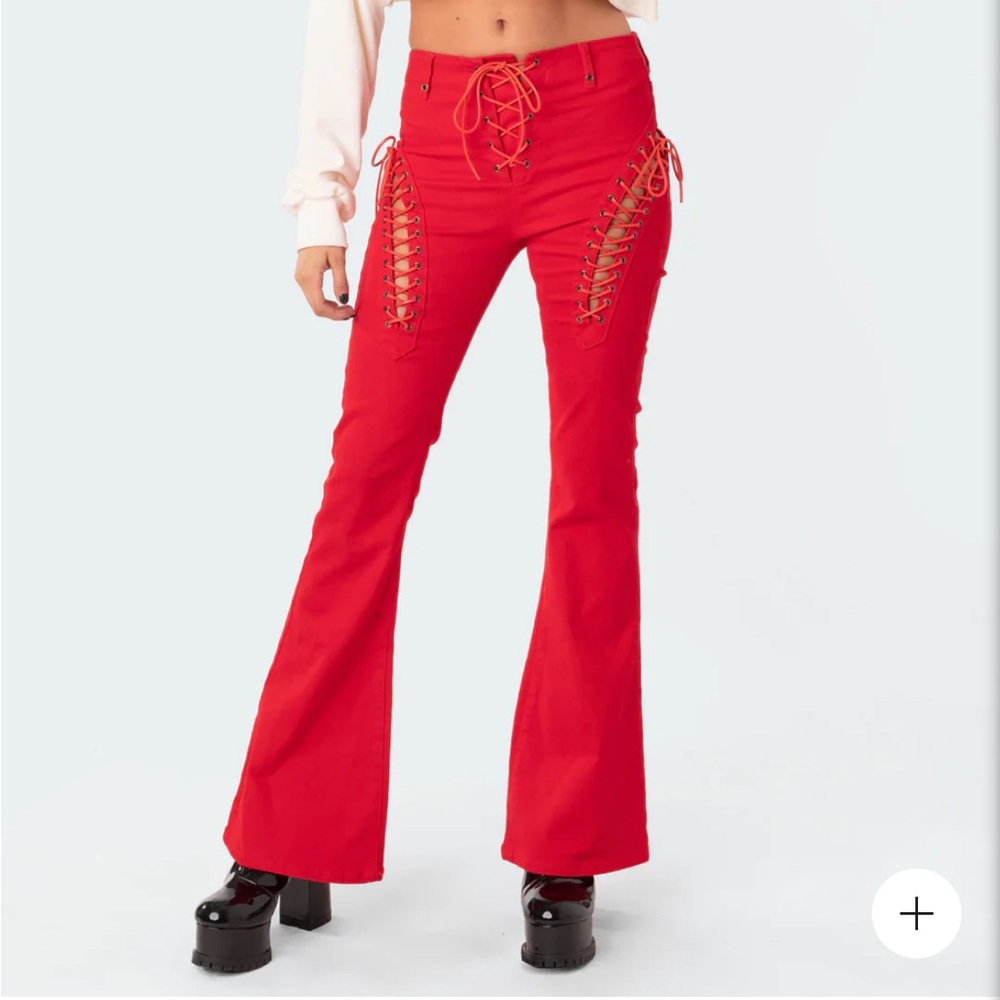 EDITKTED Engine Red Flared Jeans medium